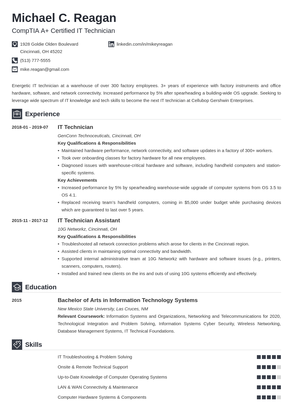 it technician resume example template iconic