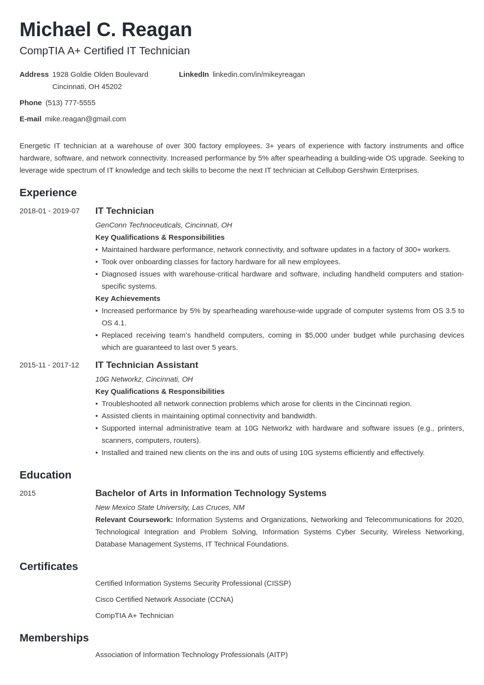 Wireless Resume Examples