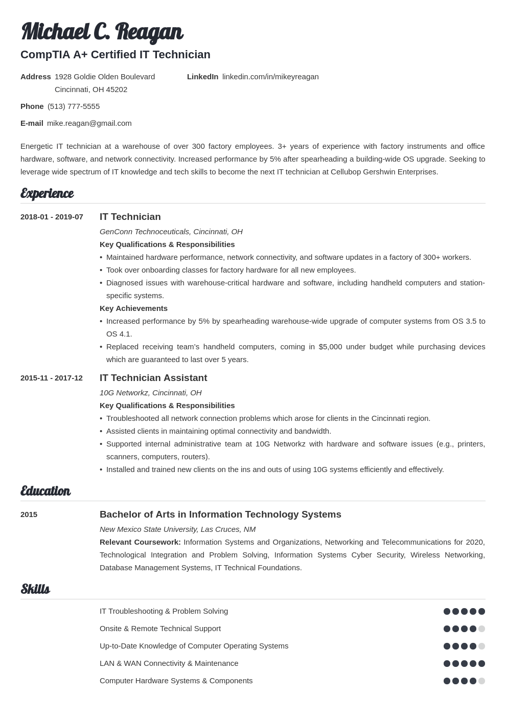 it technician resume example template valera