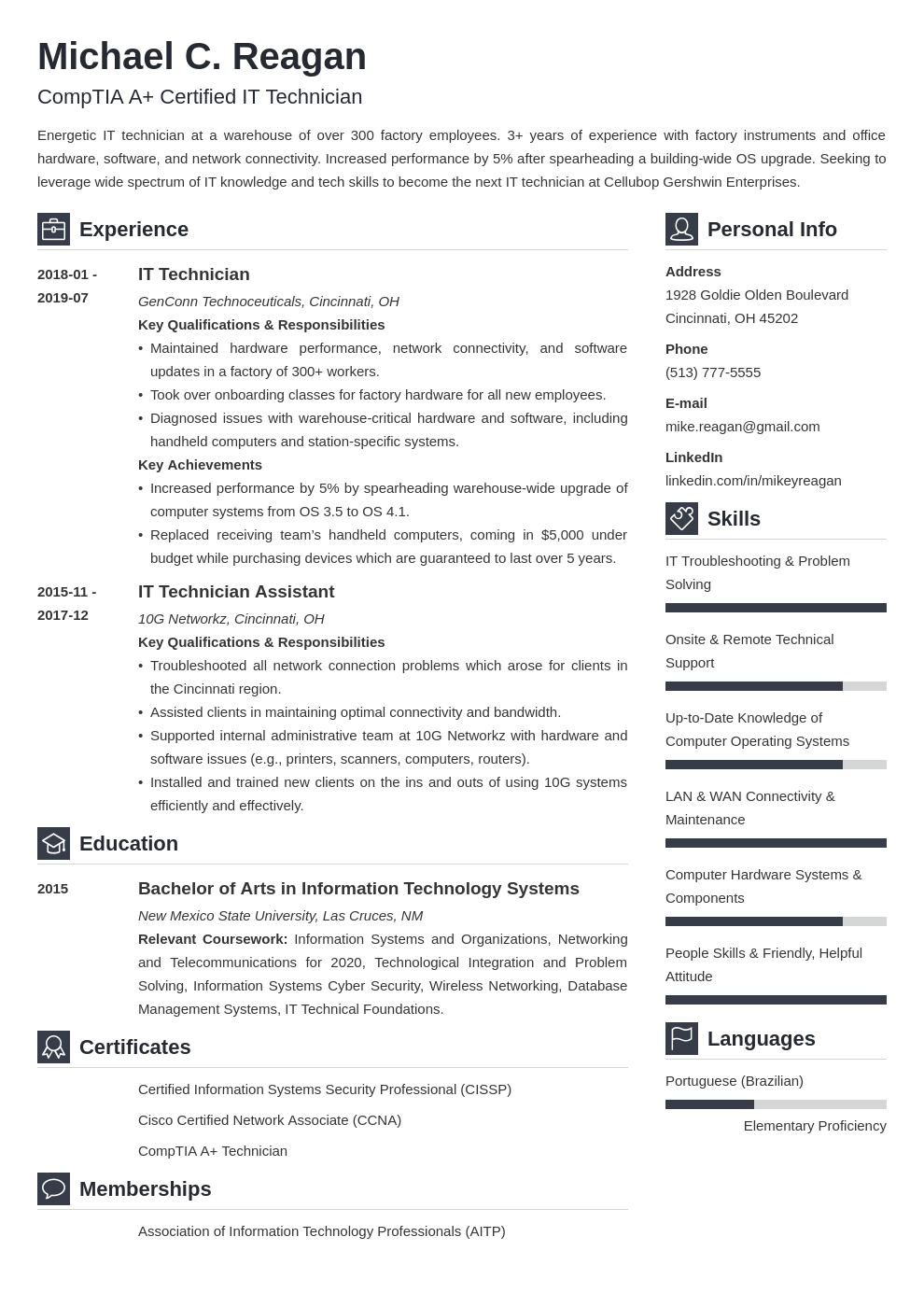 it technician resume example template vibes