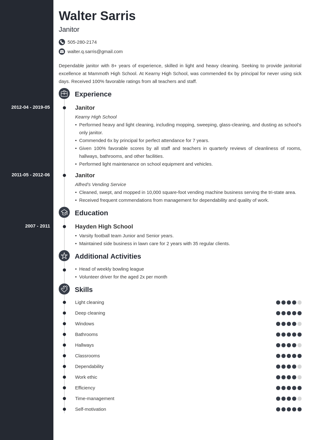 janitor resume example template concept