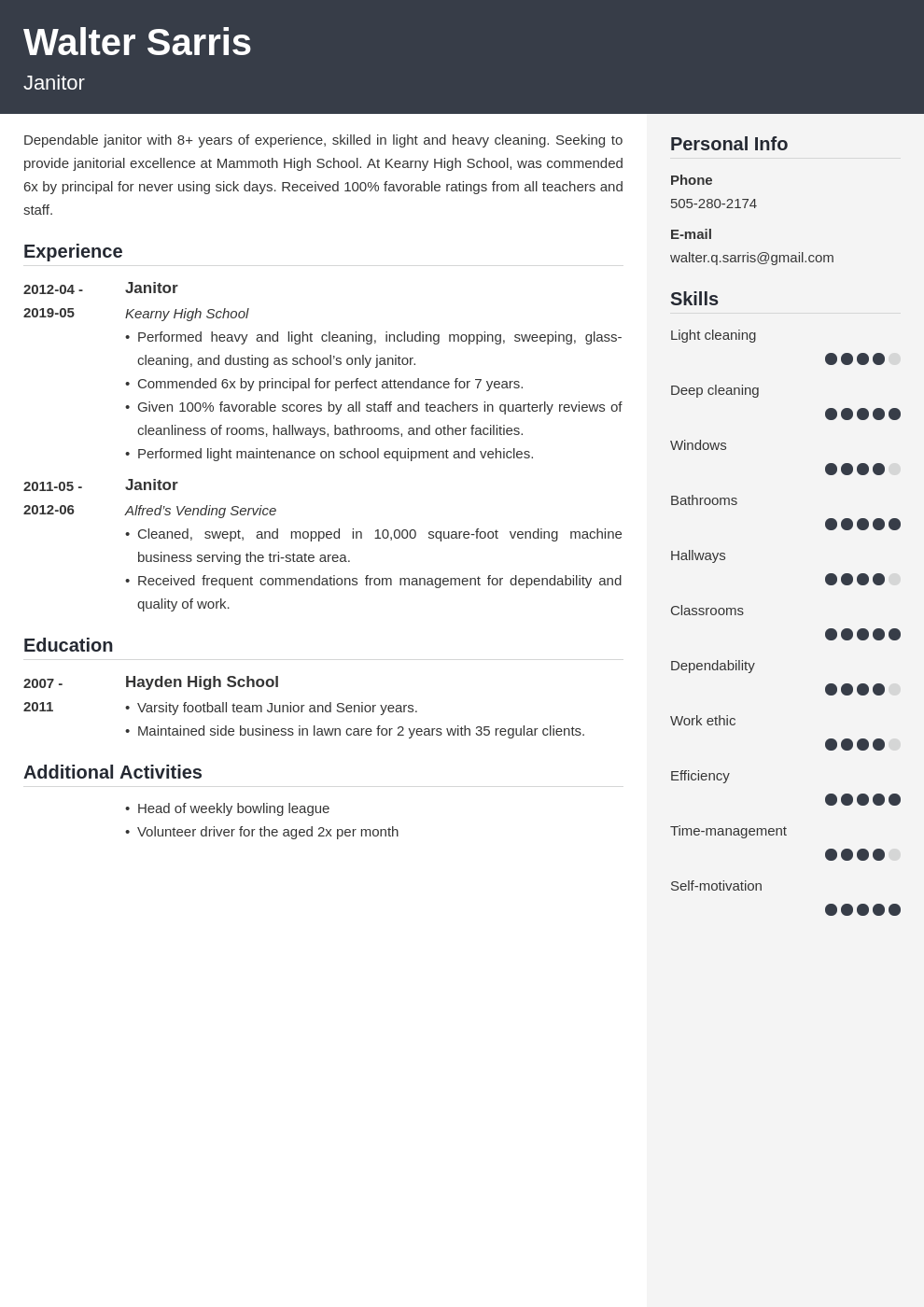 janitor resume example template cubic