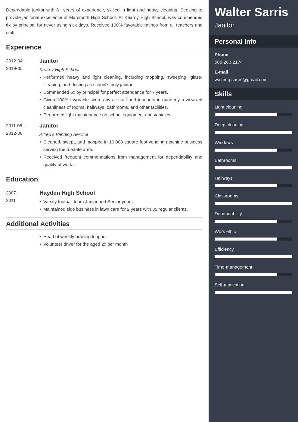 janitor resume example template enfold