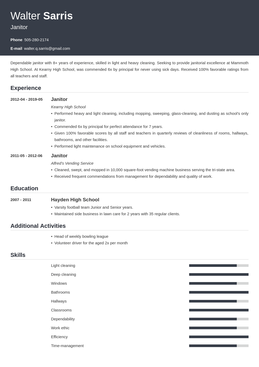 janitor resume example template influx