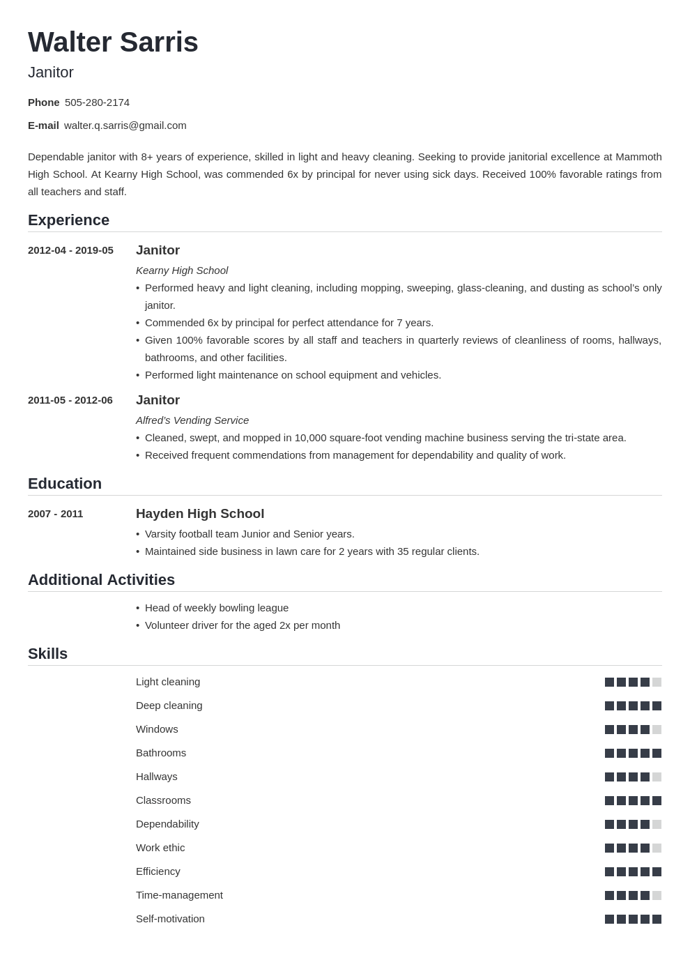 janitor resume example template nanica