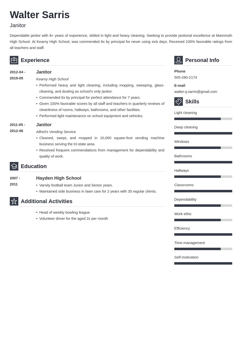 janitor resume example template vibes