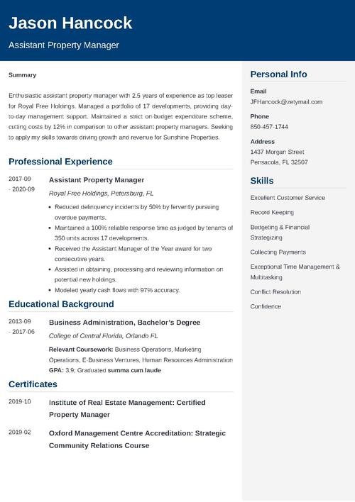 Assistant Property Manager Resume Sample For 2024