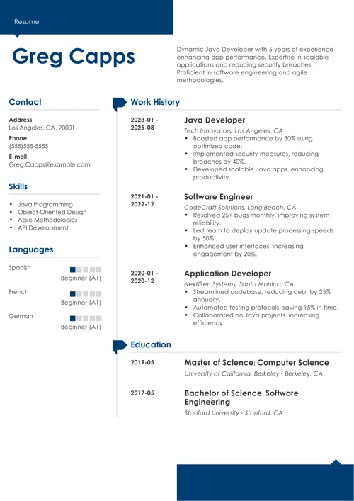 Java developer resume example