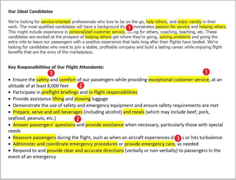 job description for flight attendant resume