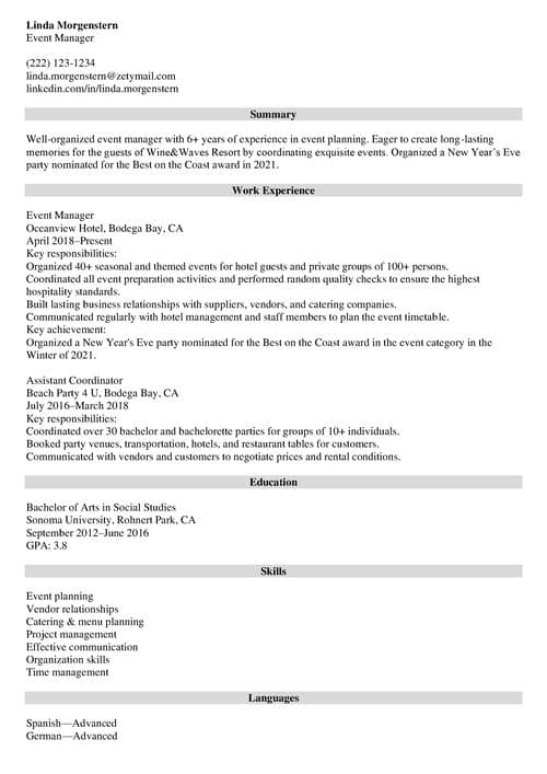 resume example made with Zety resume builder