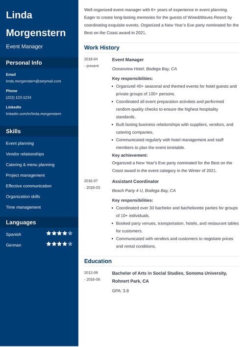 resume example made with Zety resume builder