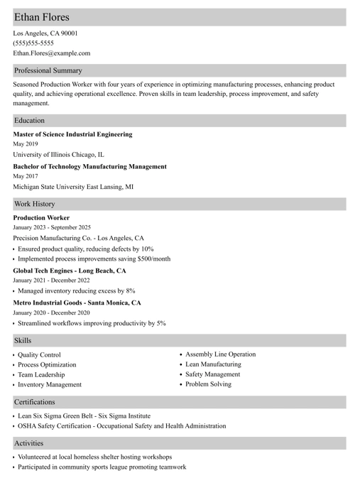 sample resume example