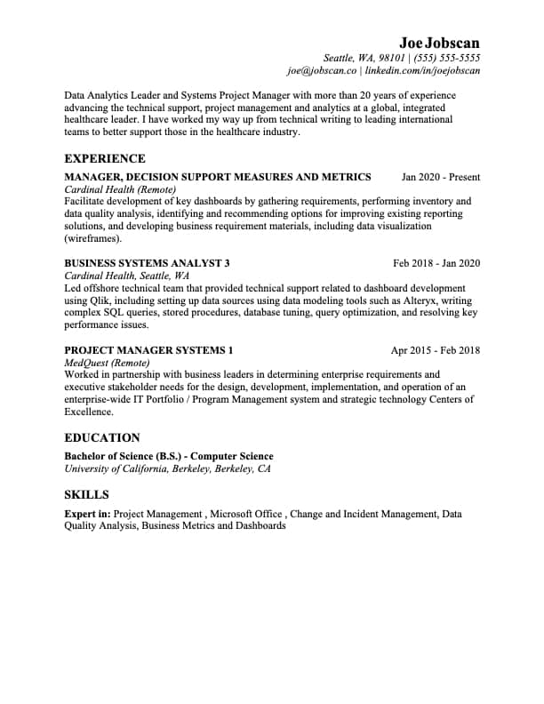 classic professional resume template by jobscan