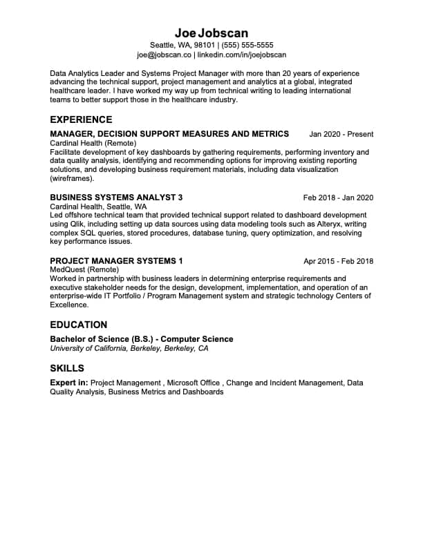 modern professional resume template by jobscan