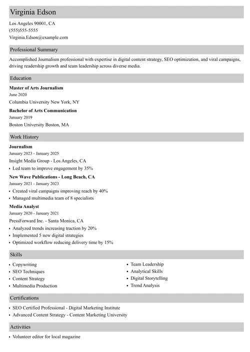 sample resume example