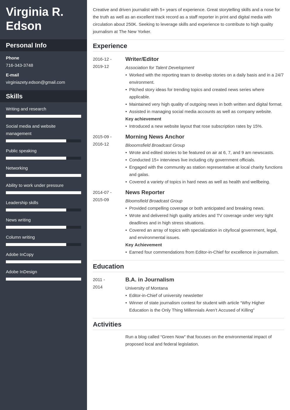journalism resume example template cascade