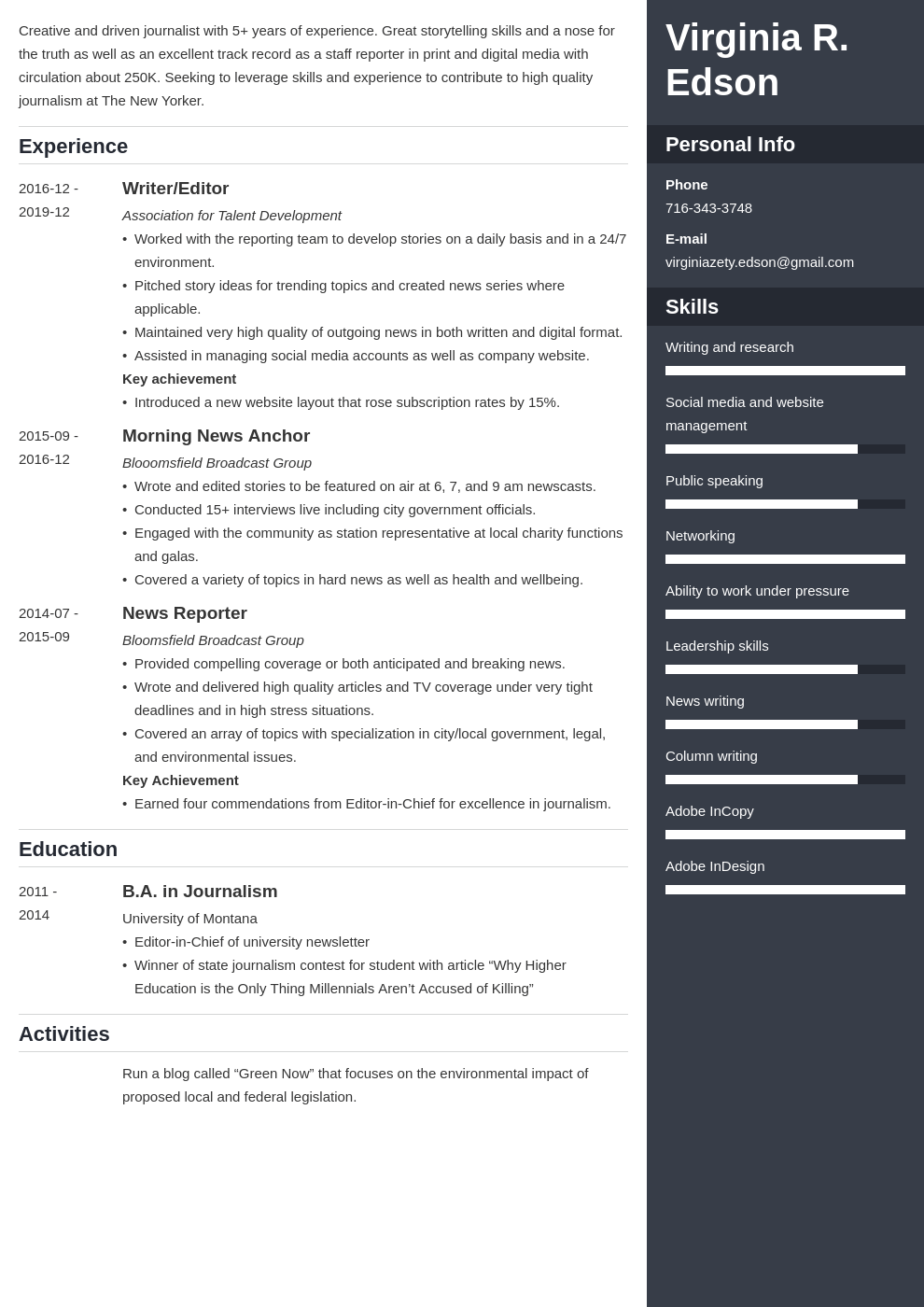 journalism resume example template enfold