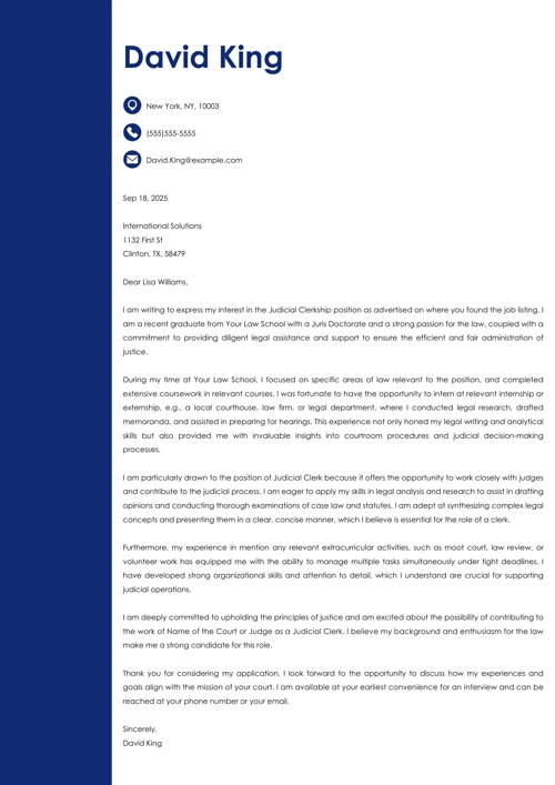 Judicial Clerkship Cover Letter: Sample and Writing Guide