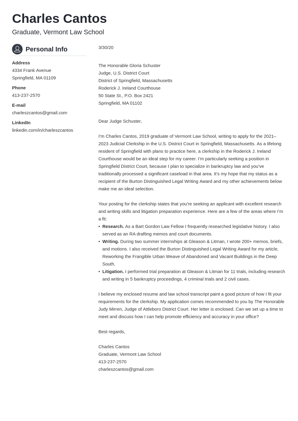 Judicial Clerkship Cover Letter Sample And Writing Guide