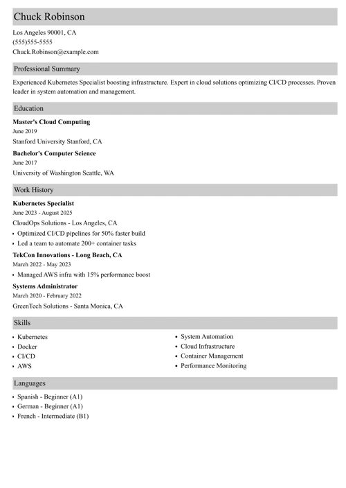 kubernetes  resume example