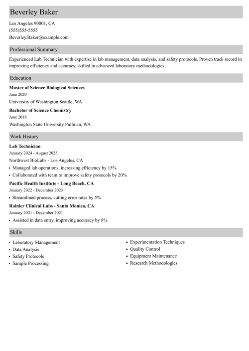 lab technician resume templates
