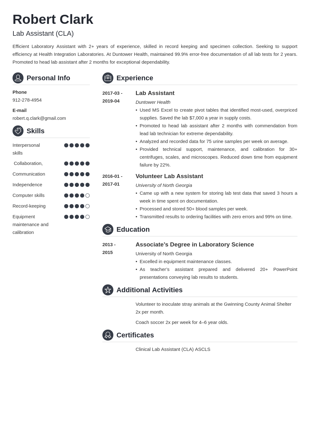 lab assistant resume example template crisp