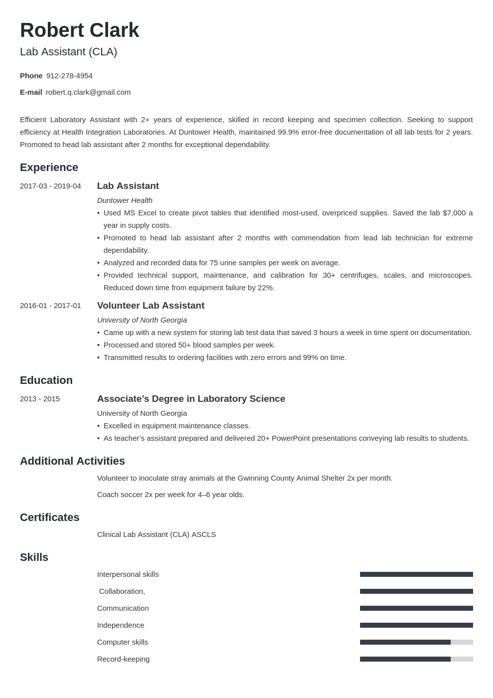 lab assistant resume example template minimo