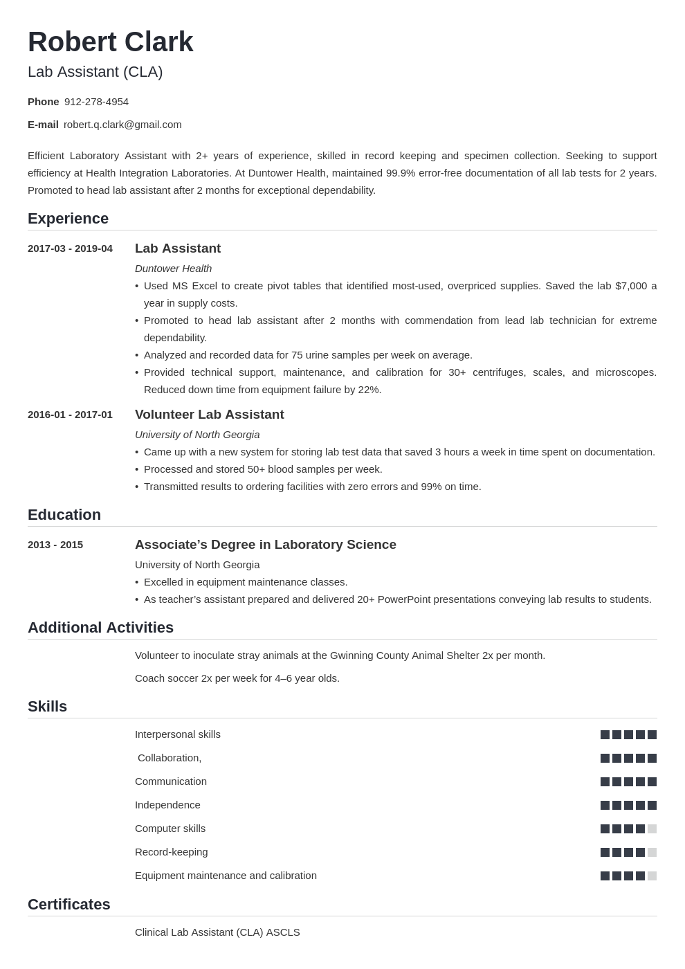 Lab Assistant Resume Sample [with Laboratory Skills]