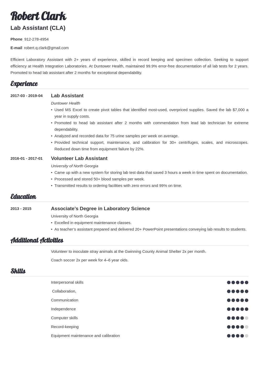 lab assistant resume example template valera
