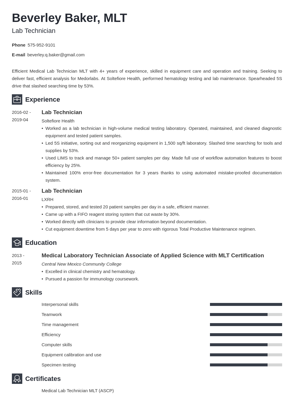 Lab Technician Resume Sample (with Skills & Job Description)