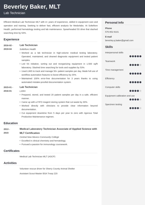 lab technician resume templates