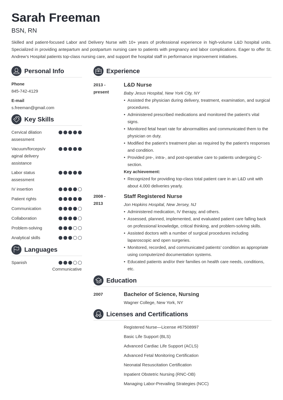 labor and delivery nurse resume example template crisp