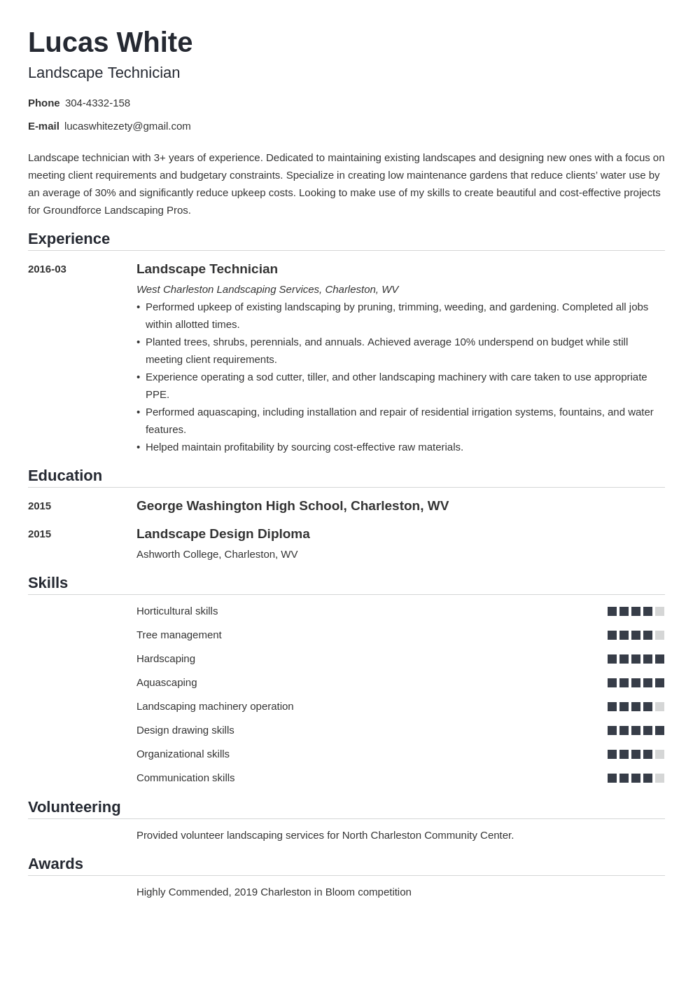 Landscape Resume Samples (Job Description & Skills for 2024)