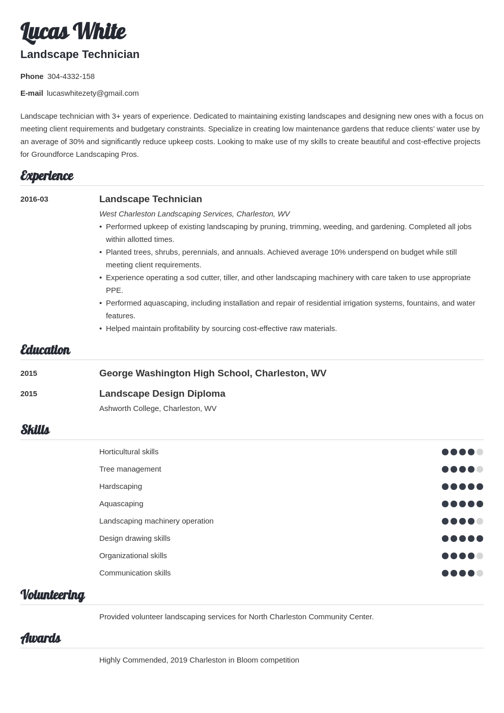 Landscape Resume Samples (Job Description & Skills for 2024)