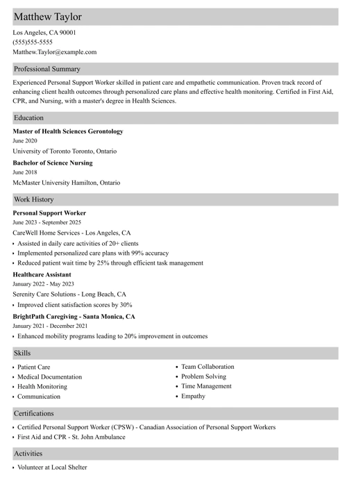 sample resume example