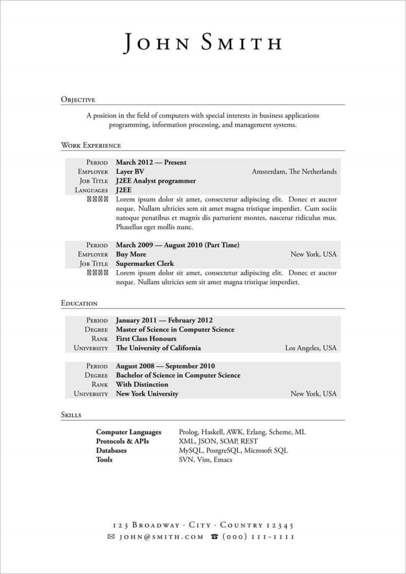 Resume Format Latex : Latex Resume Template Computer Science