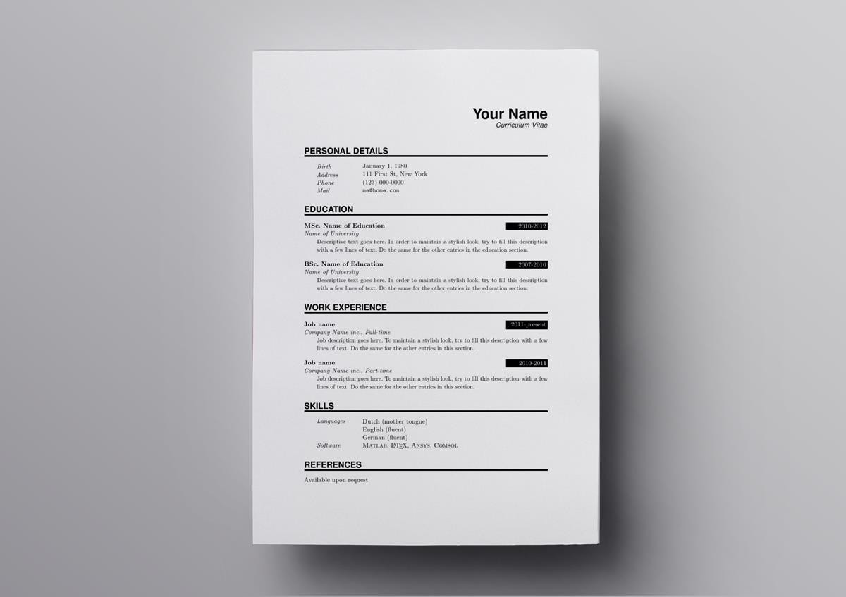 Free Resume Template For Latex