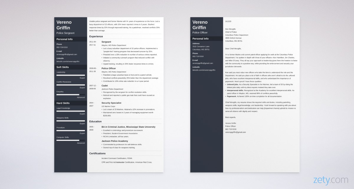 law enforcement resume and cover letter set