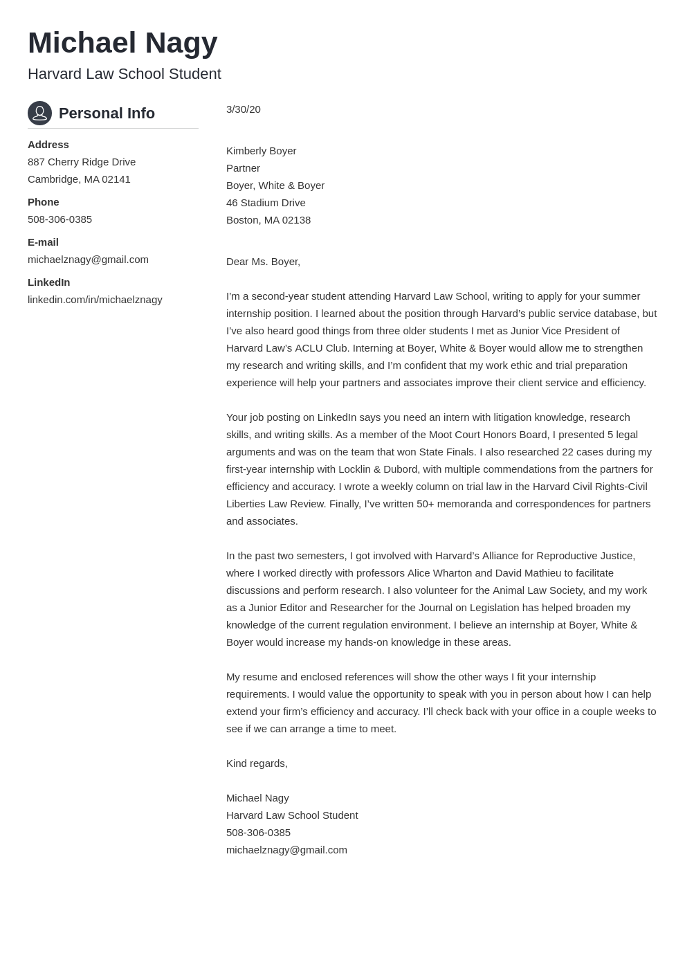 Law Firm Cover Letter Sample And