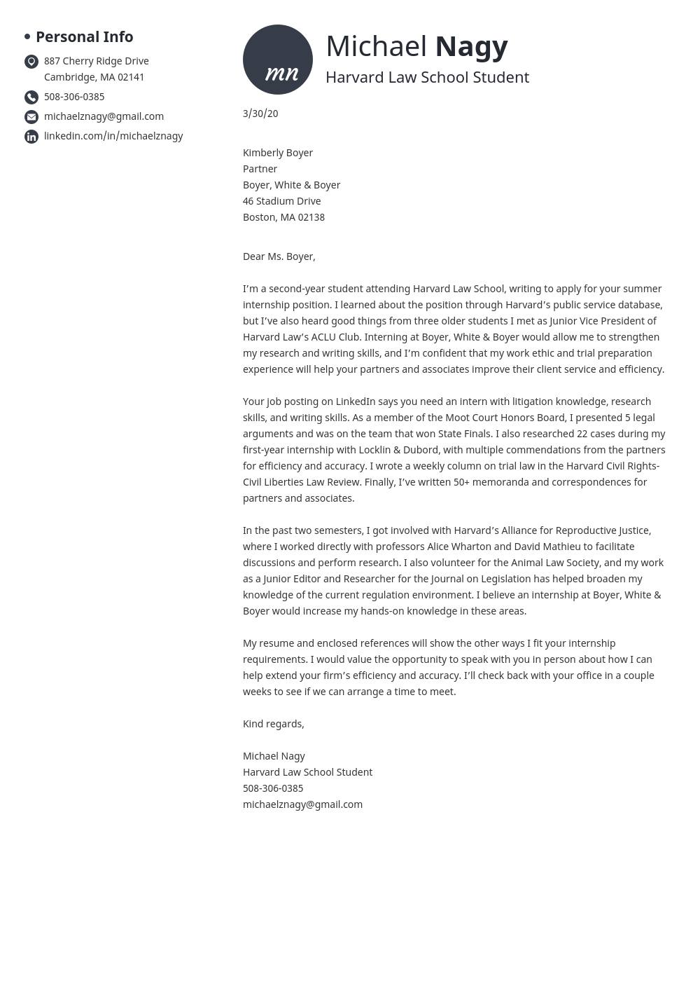 Law Firm Cover Letter Sample And