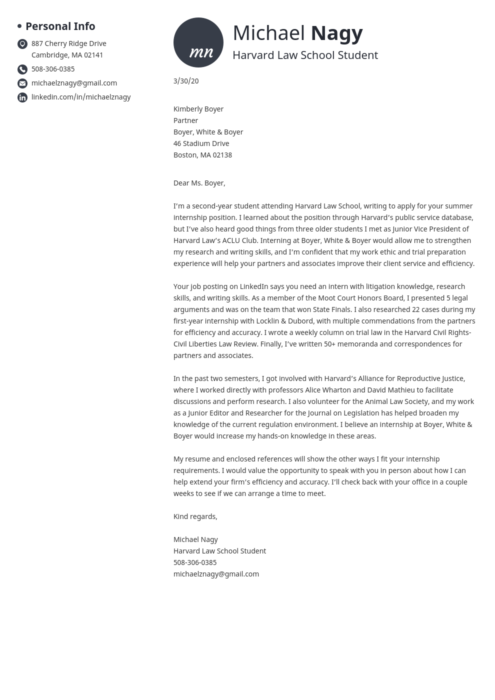 cover letter law firm sample