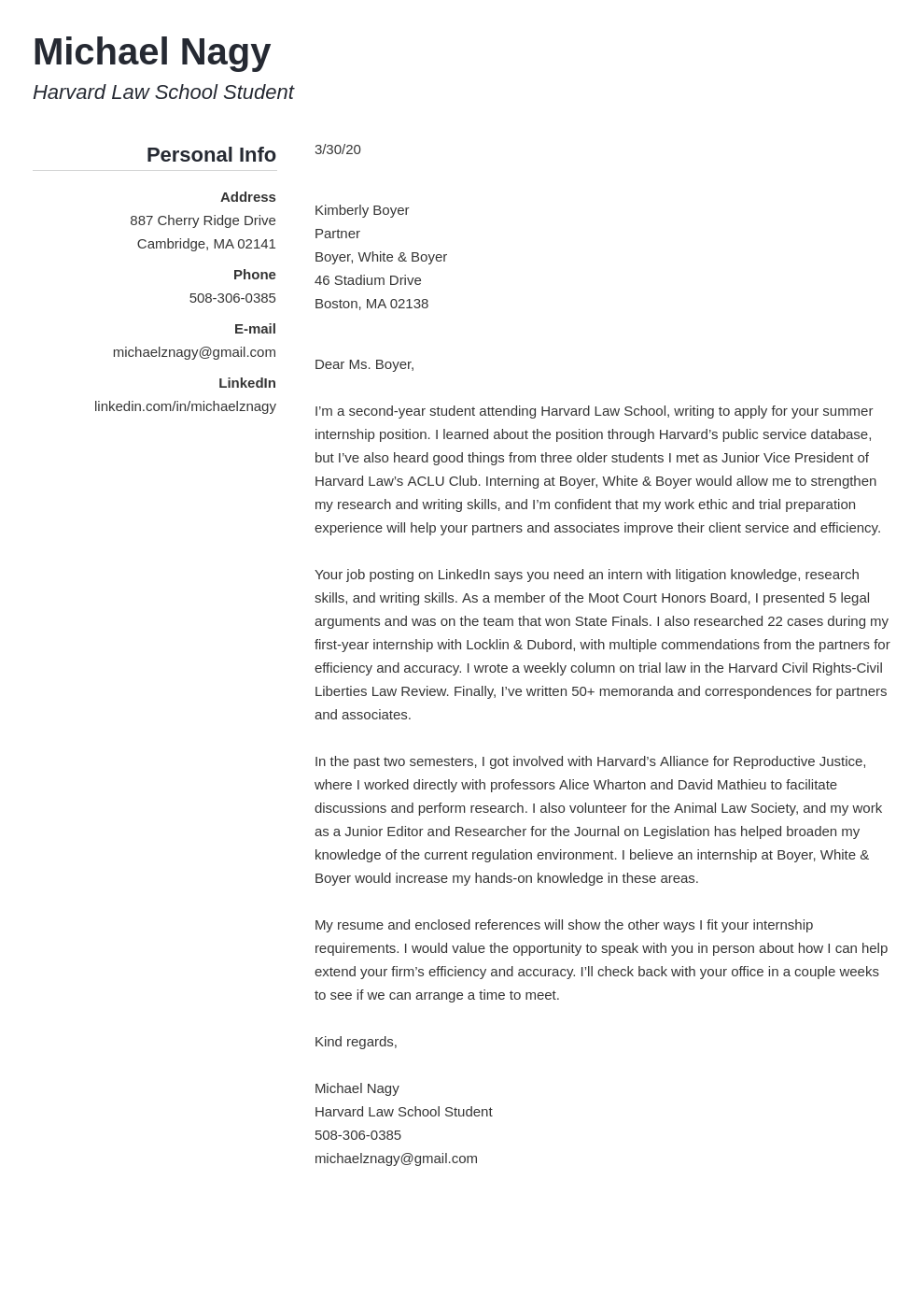 Law Firm Cover Letter Sample And Writing Guide