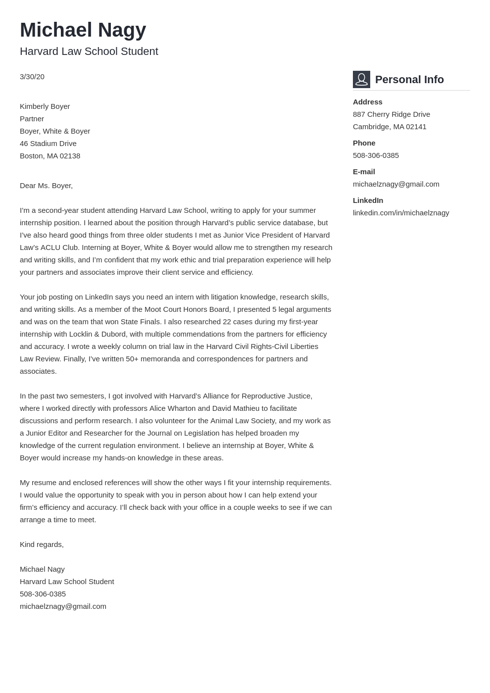 Law Cover Letter Template