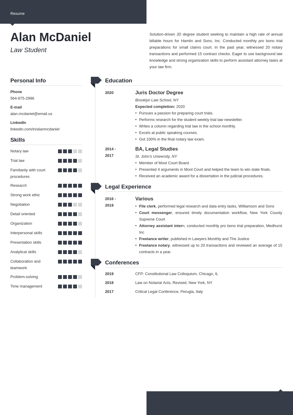 good resume for law school