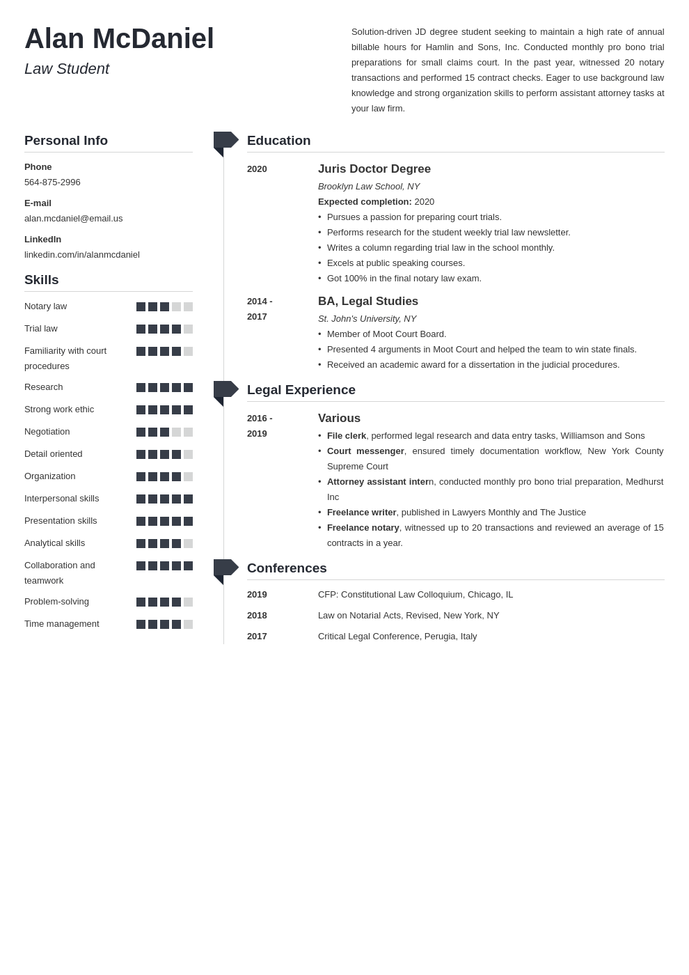 good resume for law school