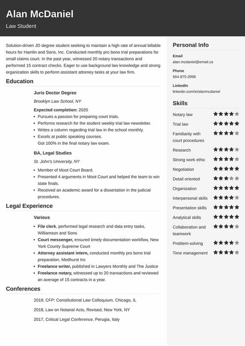 law student resume templates