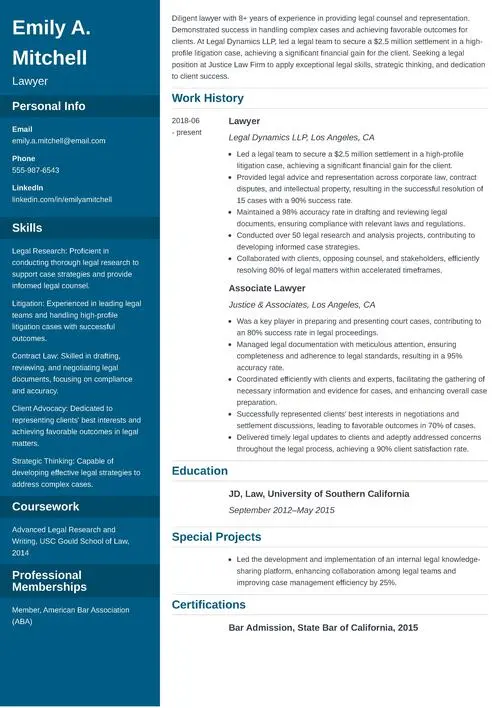 lawyer resume sample