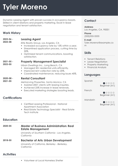 Leasing Agent Resume Sample