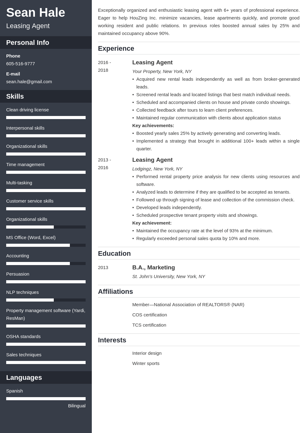 leasing agent resume example template cascade