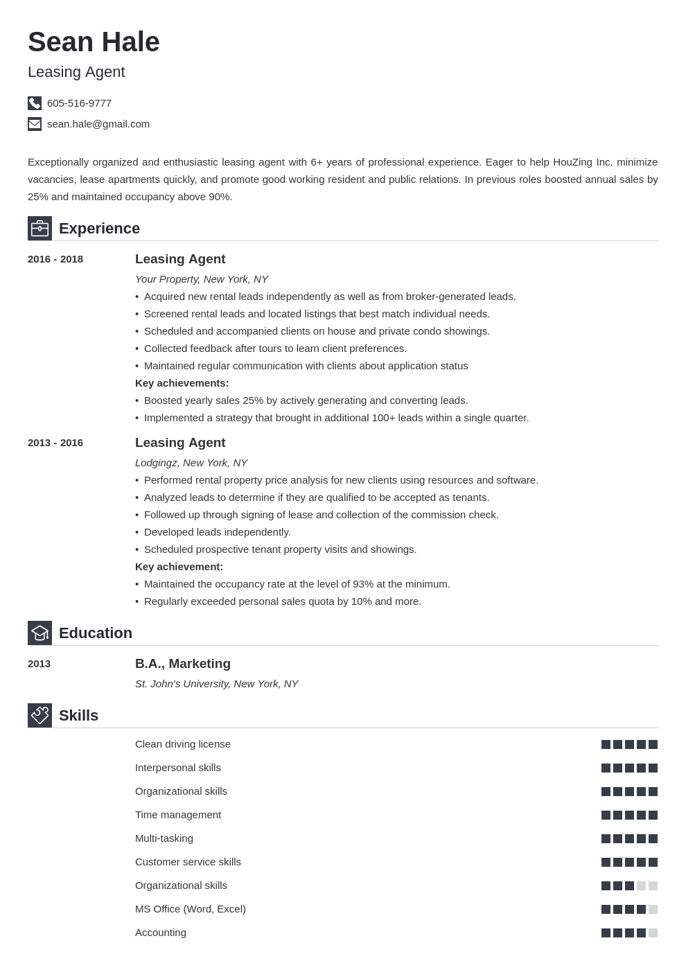 leasing agent resume example template iconic